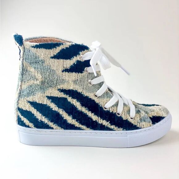 Elysian Silk Velvet Ice Blue Chevon High Tops - Picture 14 of 14
